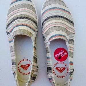 Roxy Striped Canvas Slip On Shoes - Size 7